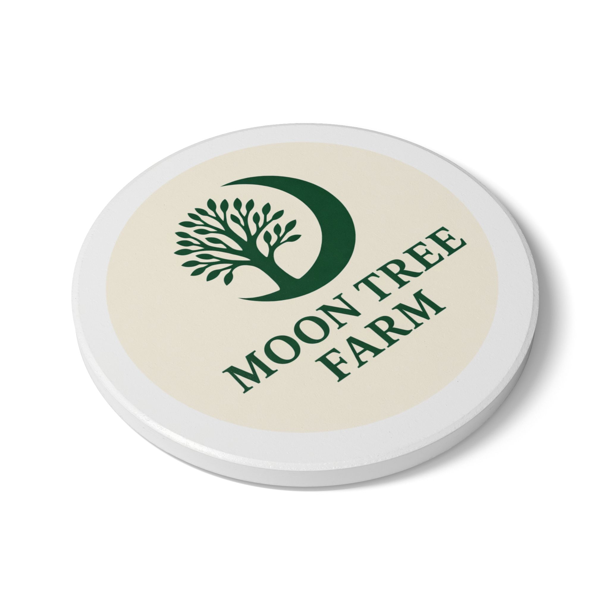 Moon Tree Farm Ceramic Coaster – Green Moon & Tree Logo Drink Protector - Image 3