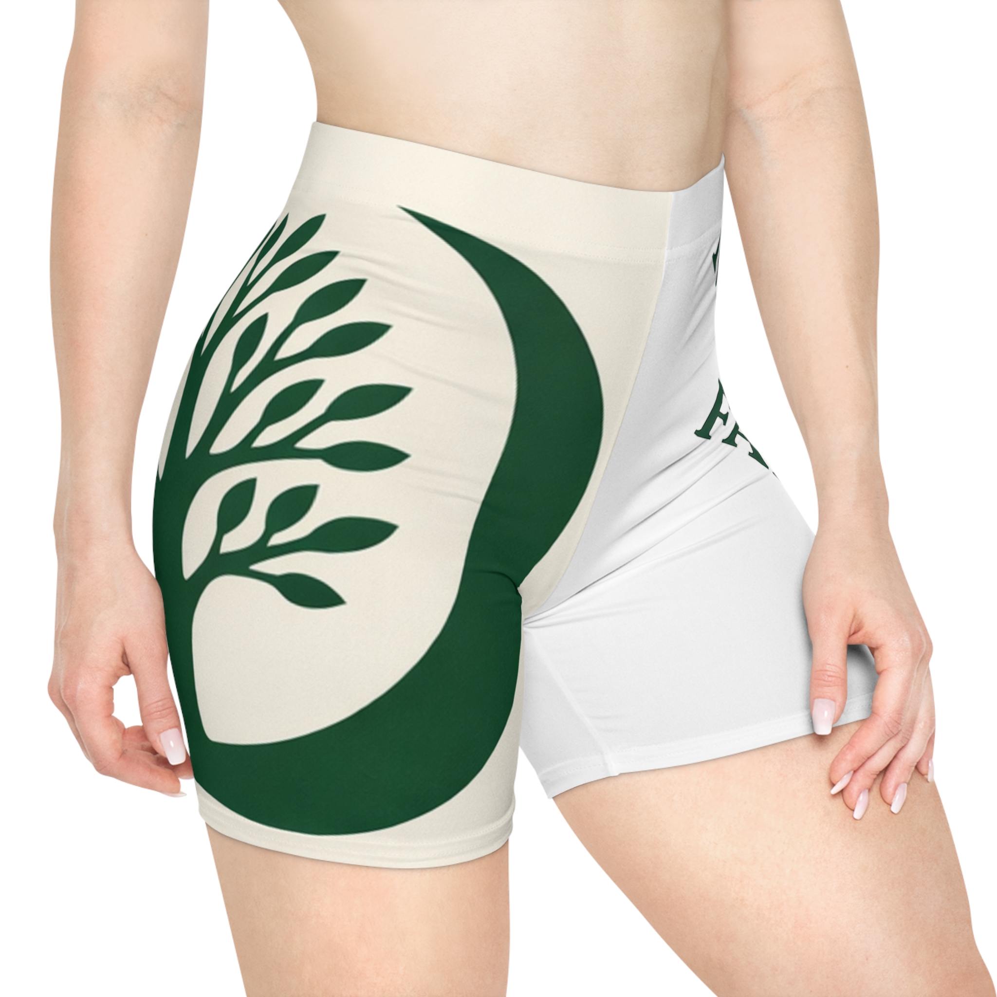 Moon Tree Farm Women's Biker Shorts — Green Crescent Tree Logo AOP Activewear - Image 3