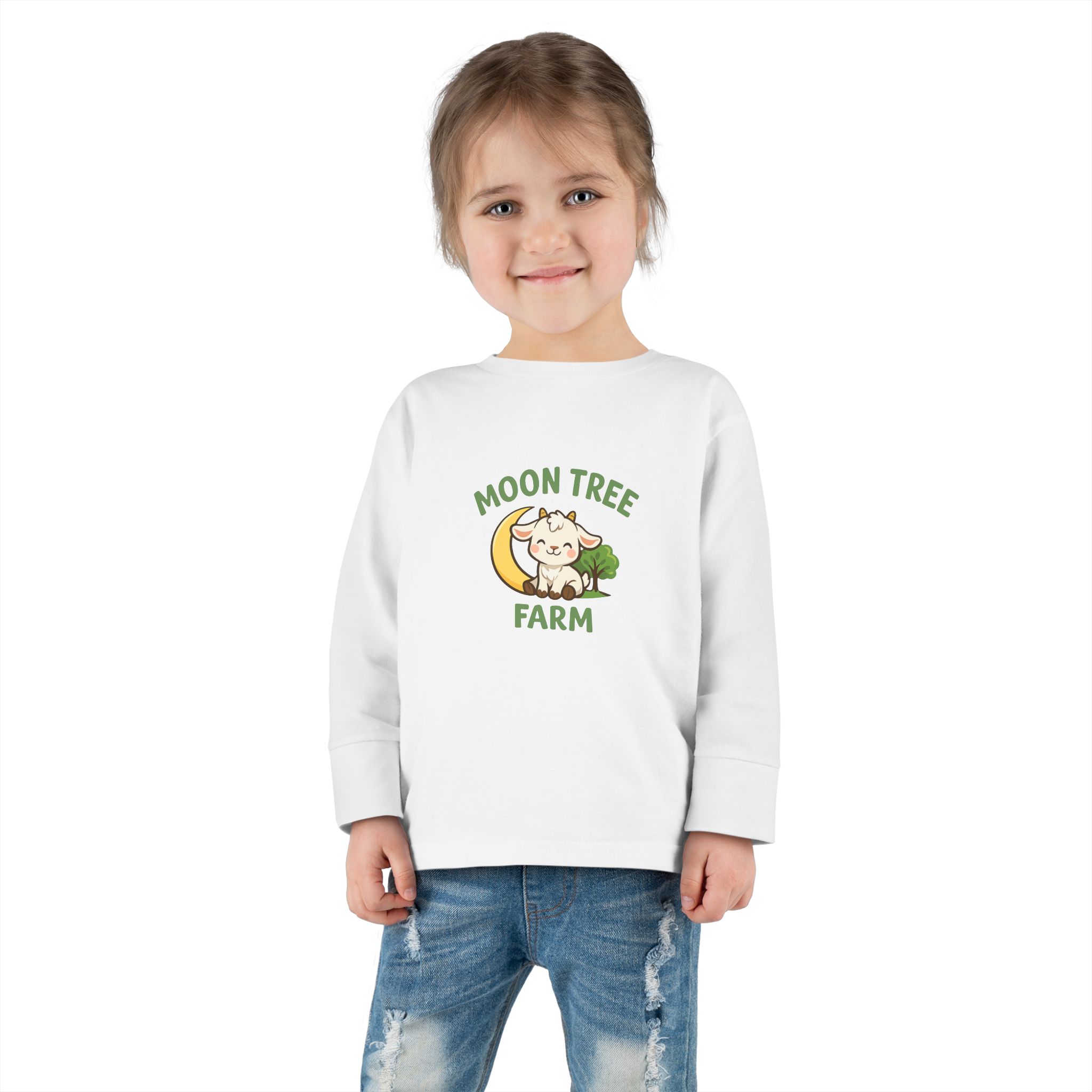 Moon Tree Farm Toddler Long Sleeve Tee — Cute Cow & Moon Kids Shirt - Image 2