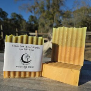 Handcrafted Lemon Zest goat milk soap bar scented with lemongrass