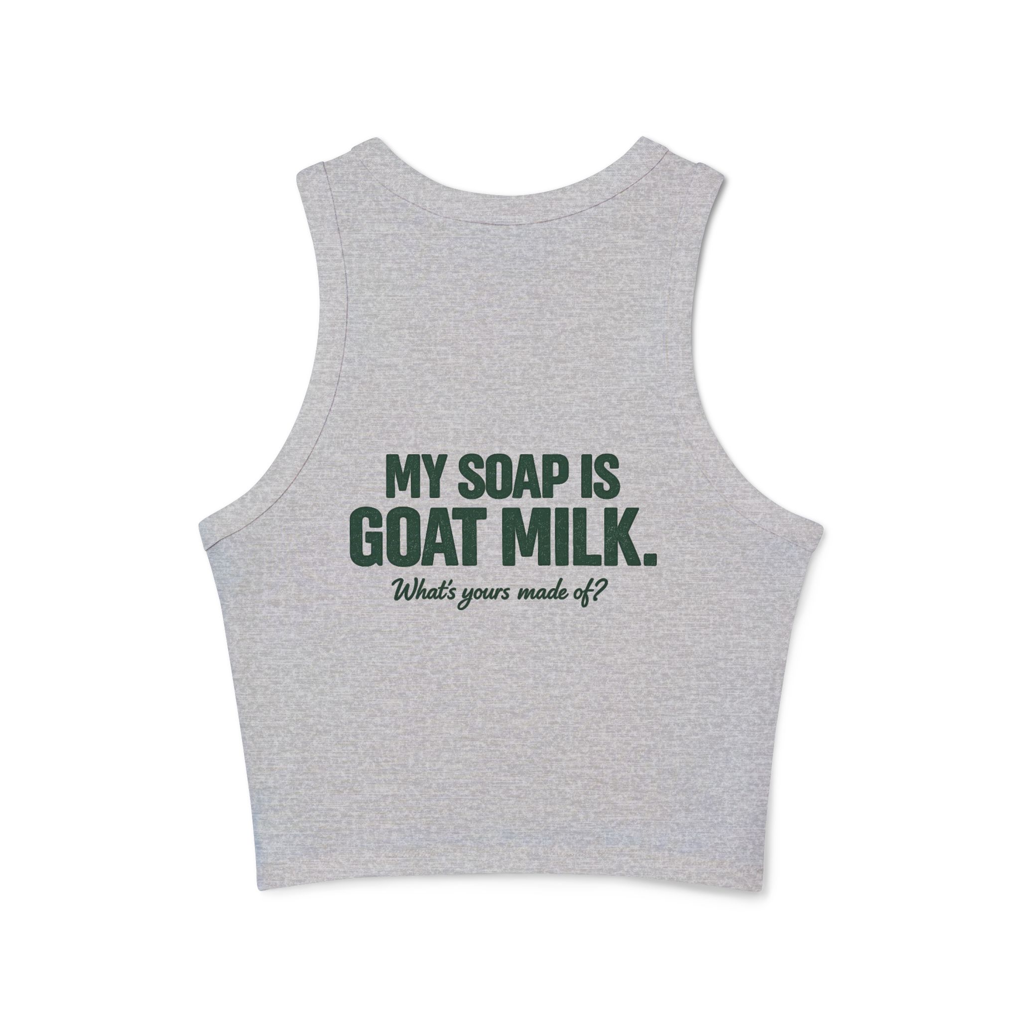Moon Tree Farm Tank Top – 'My Soap Is Goat Milk' Graphic Racer Tank - Image 6