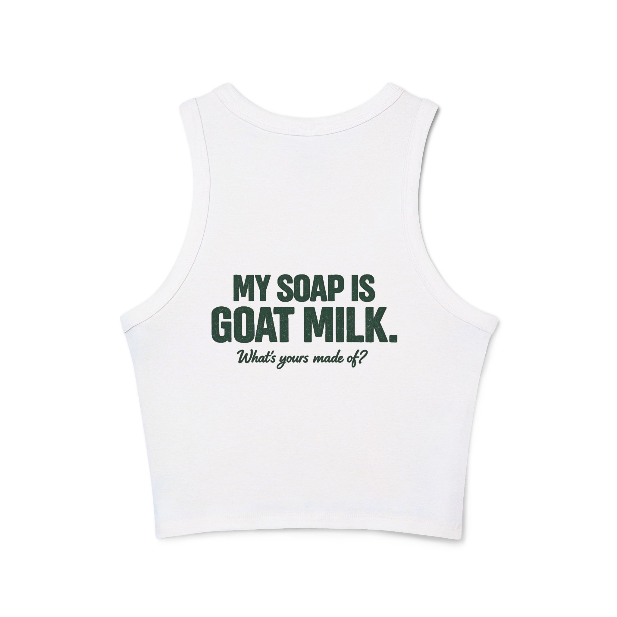 Moon Tree Farm Tank Top – 'My Soap Is Goat Milk' Graphic Racer Tank - Image 3